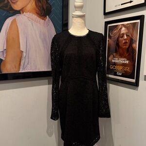 REISS Black Lace Midi Dress Long Sleeve 10